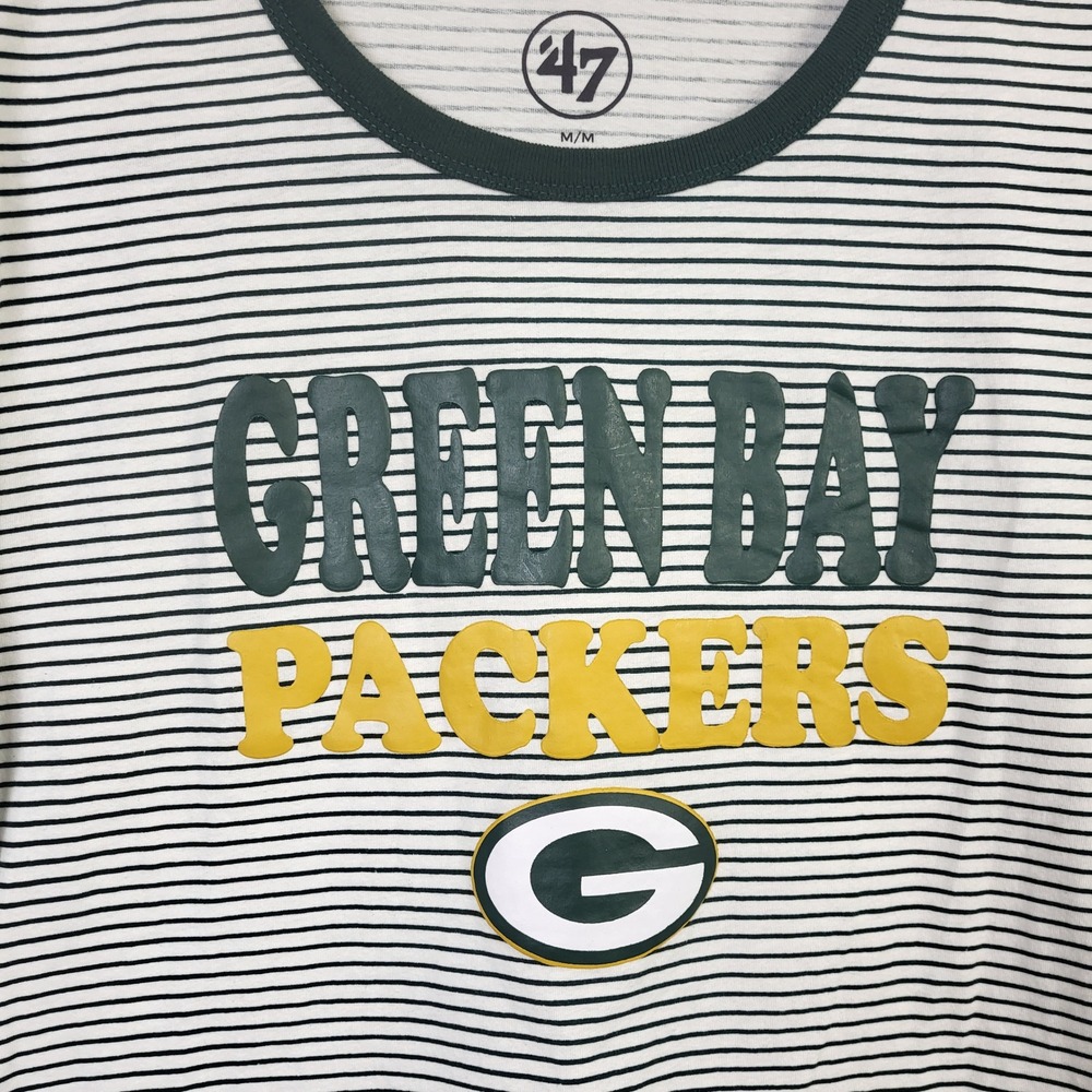 47 Brand Green Bay Packers T Shirt Womens Medium Striped Ringer NFL Football - Picture 3 of 5